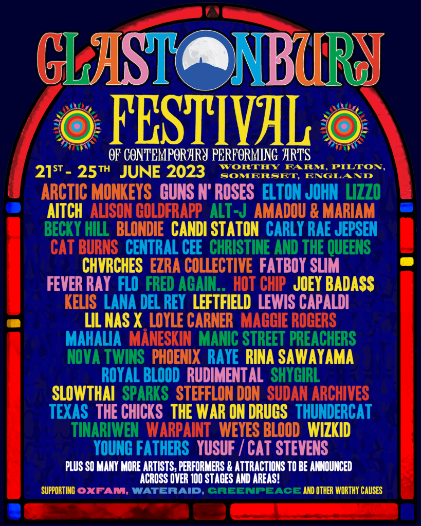 Glastonbury festival 2023 lineup poster